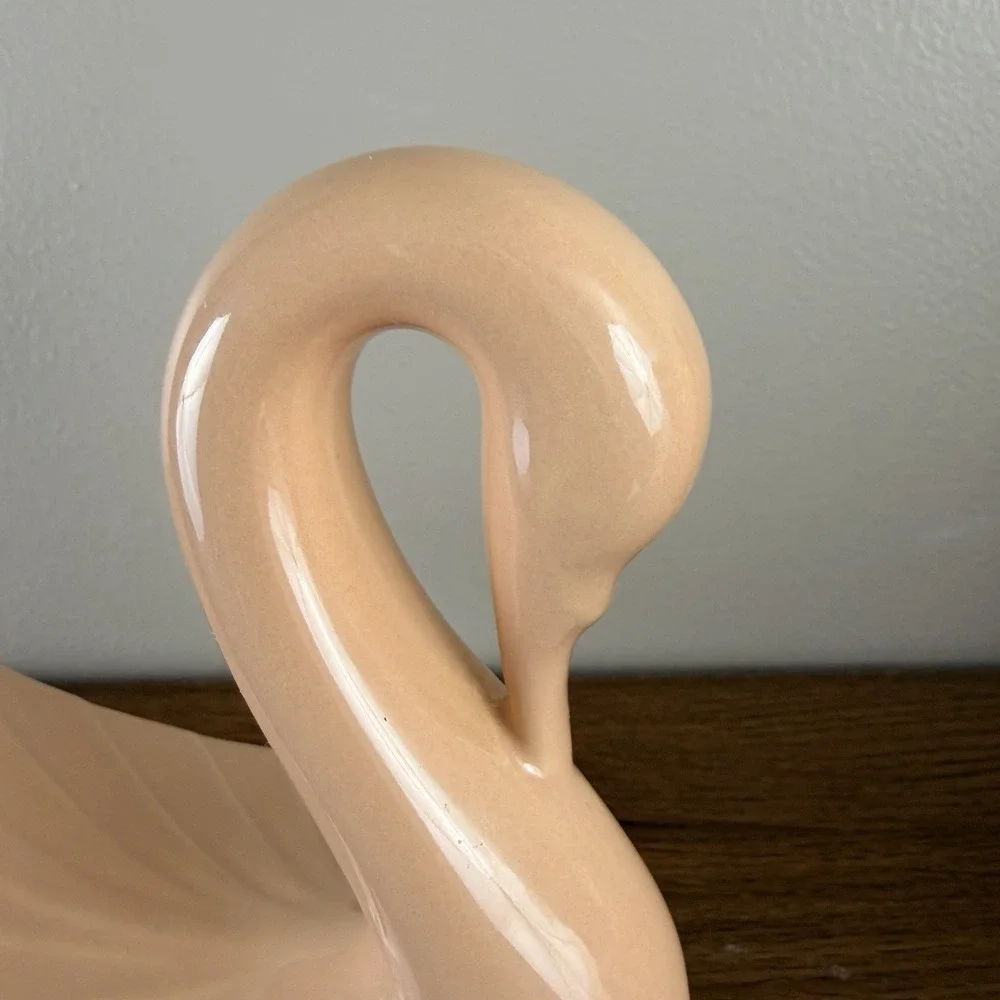 Vintage Pink Ceramic Swan Washcloth Holder Bathroom Vanity Decor